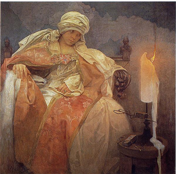 Alphonse Mucha Woman With a Burning Candle Germany oil painting art